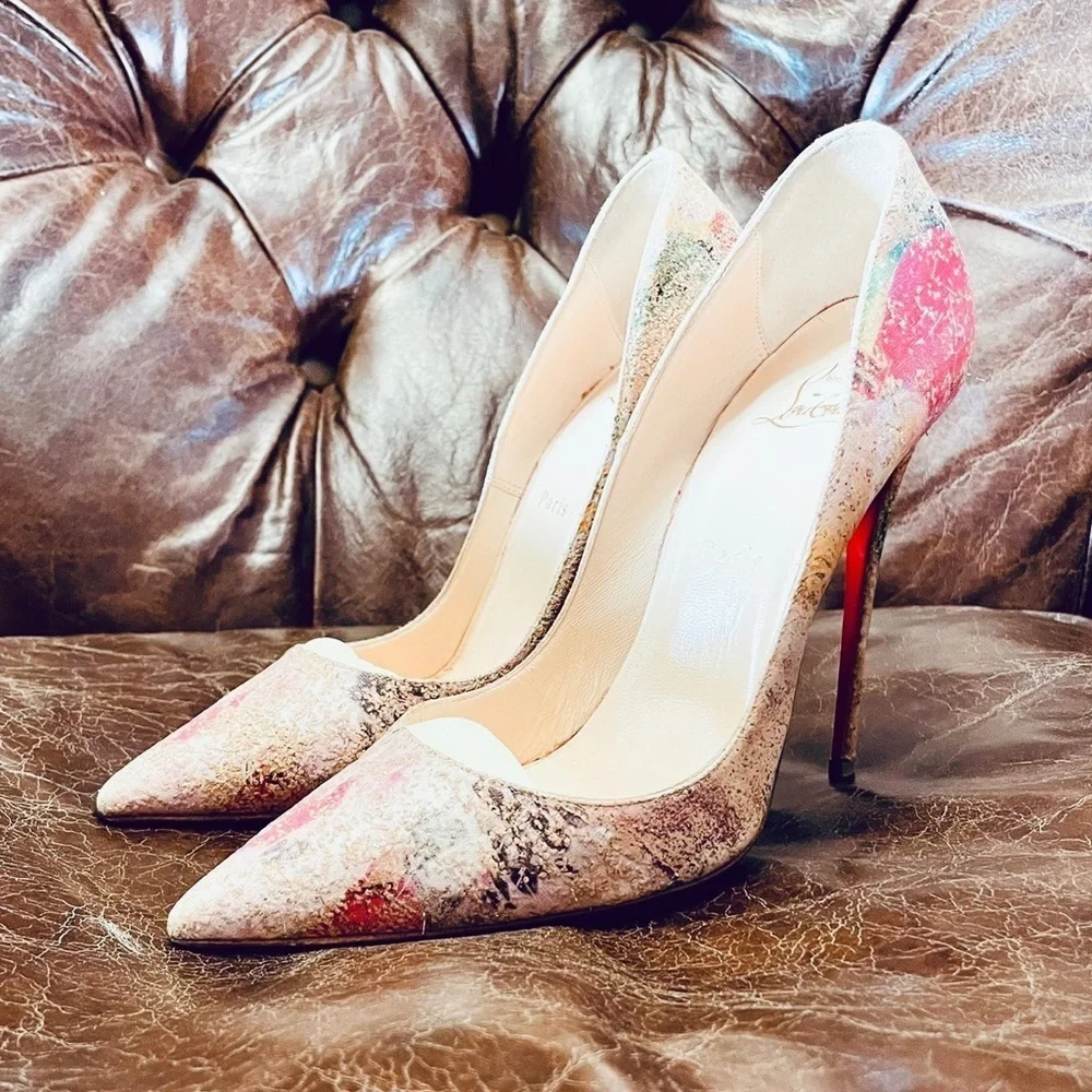 Christian Louboutin So Kate, Multicolor Abstract Cork Glitter Pumps, EU39